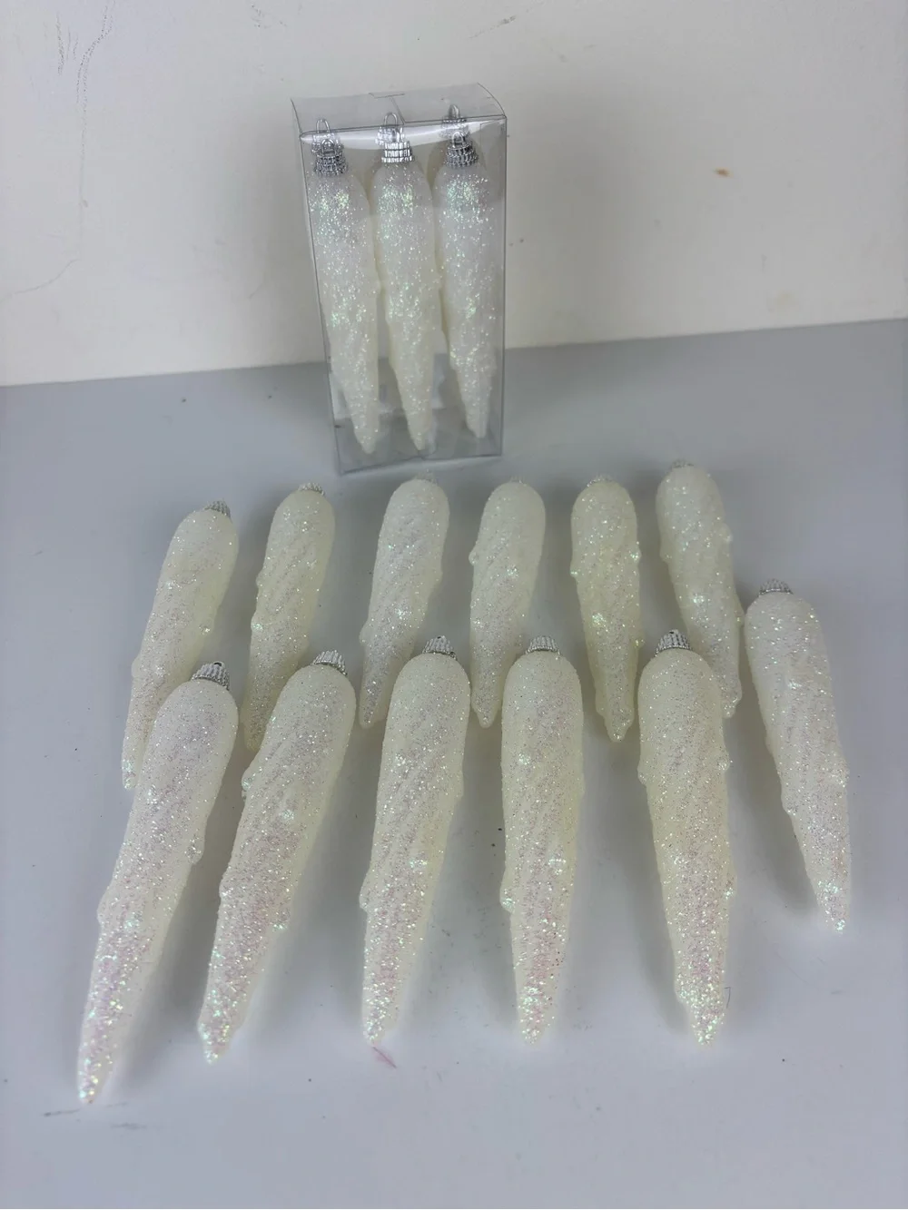 Unique 18pc Glittery Icicle Shaped Ornaments